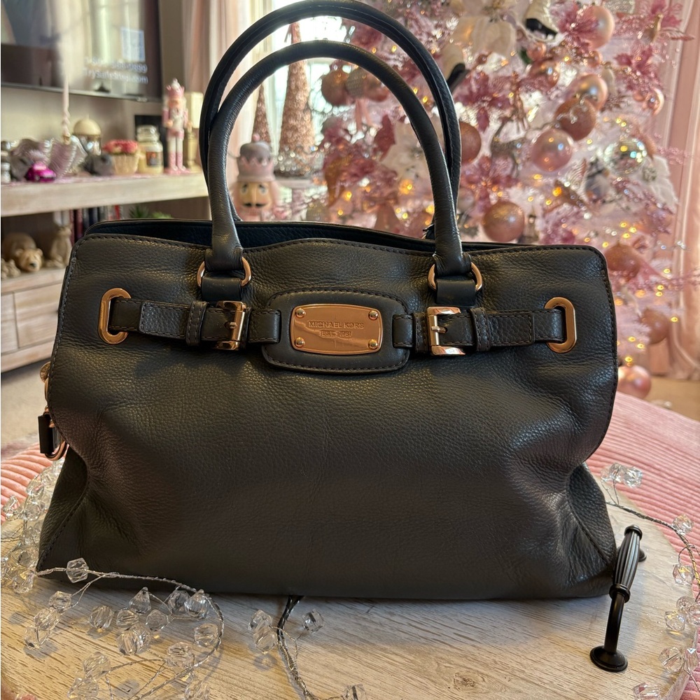 MICHAEL Michael Kors Dark Grey Satchel with shoulder strap .